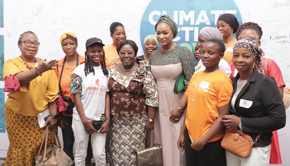 Akosua Frema Osei Opare (4th from left), Chief of Staff, with Samira Bawumia (3rd from right)), wife of the Vice-President, and some participants after the closing ceremony of the African Women and Children Conference 