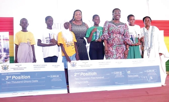 Ursula Owusu-Ekuful (3rd from right), Minister of Communications and Digitisation, with some of the award winners