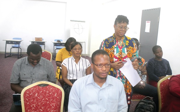 Dr Edwina Opare-Lokko (standing), National Coordinator for the Modular Family Medicine Membership Training Coordinator, Ghana College of Physicians and Surgeons, addressing participants in the meeting.  Picture: ESTHER ADJORKOR ADJEI