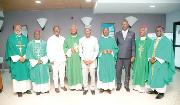 Alban Bagbin (middle), Speaker of Parliament, with Joseph Osei-Owusu (3rd from left) and Andrew Amoako Asiamah (3rd from right), both deputy speakers of Parliament, and some members of the clergy