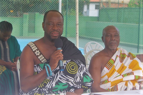  Torgbi Adamah III (left), President of the Somé Traditional  Council, launching the 2023 Somé Tutuza in Accra. With him is Torgbi Atsu Awuaba IV, Miafiaga of Somé. Picture: ESTHER ADJORKOR ADJEI