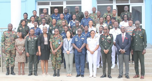 The participants with Air Commodore Arko-Dadzie (5th from right), Grace Lee (6th from left) and Brigadier General Dzandu-Hedidor (3rd from right).  Picture: DELLA RUSSEL OCLOO
