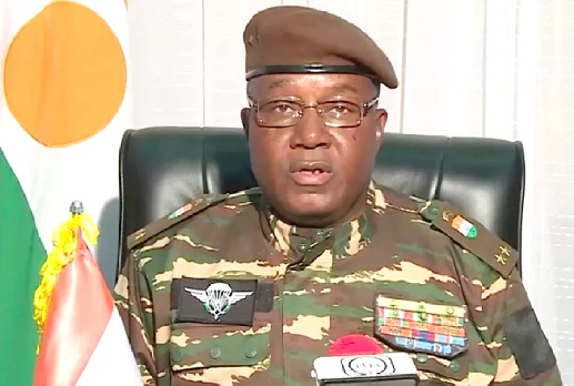 Gen Abdourahmane Tchiani made a televised address to the nation on July 28. Credit: BBC