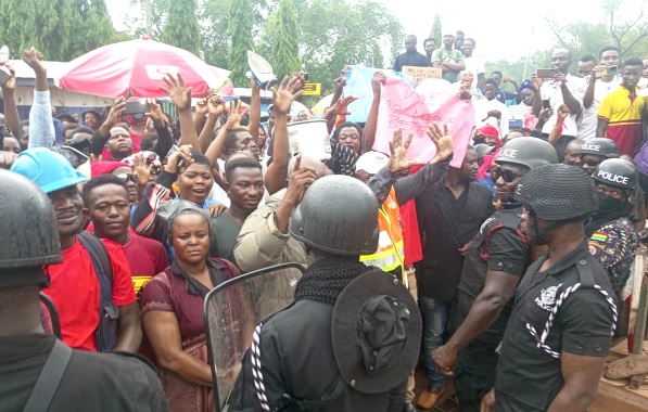 The demonstrators during the protest