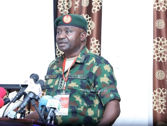 General Christopher Musa, CDS of Nigeria and Chairman of the ECOWAS Committee of CDSs, addressing the meeting.  Picture: DELLA RUSSEL OCLOO