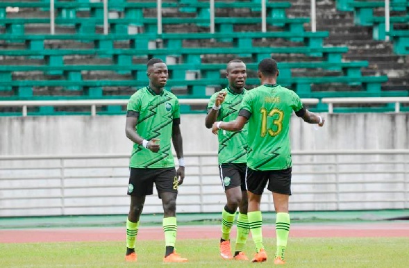 Dreams FC players celebrating their goal against Milo FC during last Saturday’s game