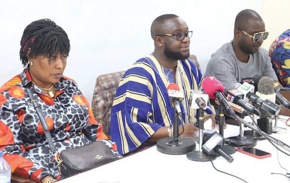 Citizen Ato Dadzie (right), General Secretary, GCPP, addressing a press conference on the limited registration exercise by the Electoral Commission. With him are Nana Yaa Jantuah (left), General Secretary, Convention People's Party, and Jerry Owusu Appauh (2nd from right), General Secretary, LPG. Picture: SAMUEL TEI ADANO