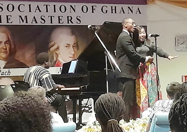  Kelvin Yeboah Acheampong and Alberta Opata in a joint performance, with Kwaku Boakye-Frimpong, pianist at the post-COVID performance