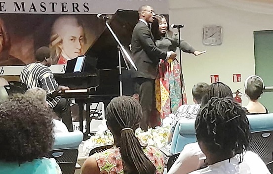 Kelvin Yeboah Acheampong and Alberta Opata in a joint performance, with Kwaku Boakye-Frimpong, pianist at the post-COVID performance