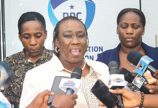 Patricia Adusei-Poku (middle), Executive Director, Data Protection Commission, briefing the media on the exercice.  Picture: ERNEST KODZI