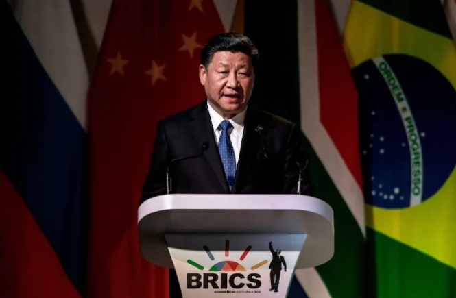 China’s President Xi Jinping at the 2018 Business Forum meeting during the 10th BRICS summit in South Africa. Gianluigi Guercia/ AFP