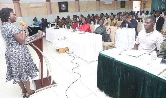 Peggy Asiedu Ekremet, Specialist Psychiatrist, addressing guests at the National Youth Authority at the Multi Stakeholders Dialogue in Accra. Picture: SAMUEL TEI ADANO