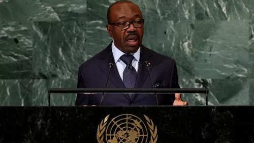 Ali Bongo, seen here addressing the UN in 2022, came to power when his father died in 2009