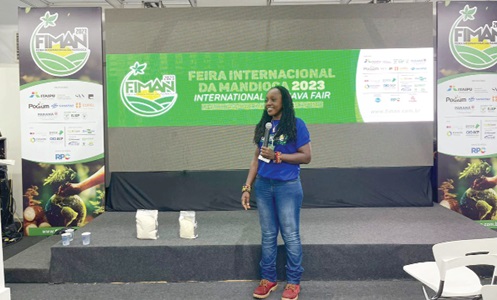 Alberta Nana Akyaa Akosa, Executive Director of Agrihouse Foundation, making a presentation at the International Cassava Fair in Brazil