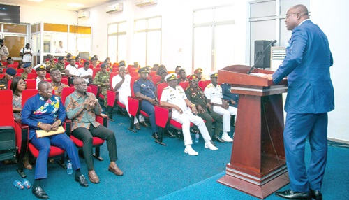 Kwaku Apratwum Sarpong, Deputy Foreign Minister, addressing the press briefing in Accra. Picture: ERNEST KODZI