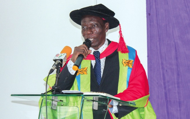 Prof. Steve Amissah (inset), Chairman of the MountCrest University College Council, addressing the graduates