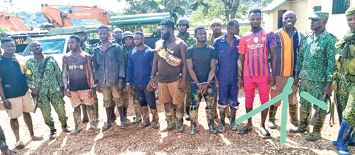 Some of the suspected illegal miners after their arrest within the Manse side of the Anhwiaso East Forest Reserve
