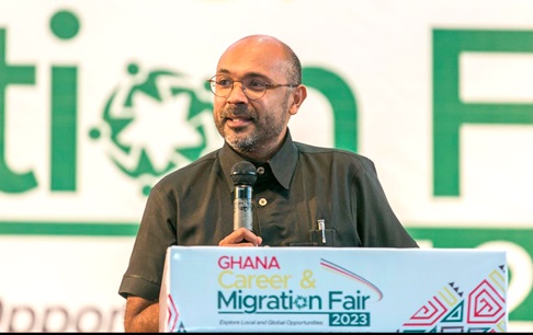 Irchad Razaaly, EU Ambassador to Ghana, addressing the fair Picture: Caleb Vanderpuye