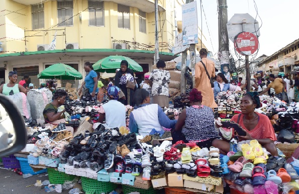 Traders with their displayed wares in Accra. Picture: Emmanuel Quaye 