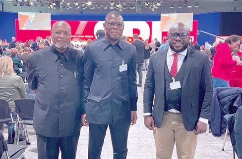Fifi Kwetey (middle), NDC General Secretary; Alex Segbefia (left), Director, NDC International Relations, and an official of the SPD secretariat in Germany