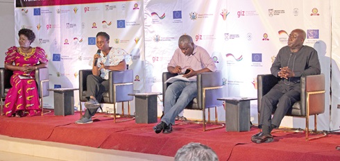 Ethel Cofie (2nd from left), Board Chair, Government’s ICT Sector Skills, in a panel discussion with Linda Yaw Ampah (left), CEO, Cuddling Fashions; Dr Kwesi Eyison (right), acting President, Ghana Tourism Federation; and Joseph Odei (2nd from right), a discussant. Picture: ERNEST KODZI