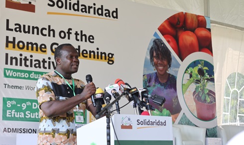 Solomon Gyan Ansah(2nd from left), Director of Crops Services, Ministry of Food and Agriculture speaking at the launch of the Home Gardening Initiative in Accra last Friday.Picture:EMMANUEL QUAYE