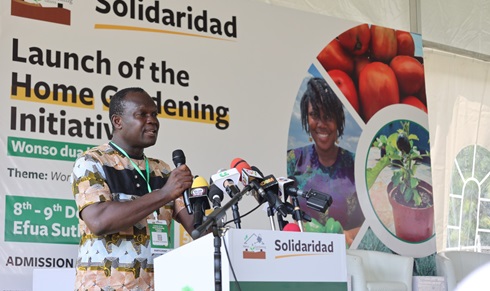 Solomon Gyan Ansah(2nd from left), Director of Crops Services, Ministry of Food and Agriculture speaking at the launch of the Home Gardening Initiative in Accra last Friday.Picture:EMMANUEL QUAYE Solomon Gyan Ansah(2nd from left), Director of Crops Services, Ministry of Food and Agriculture speaking at the launch of the Home Gardening Initiative in Accra last Friday.Picture:EMMANUEL QUAYE