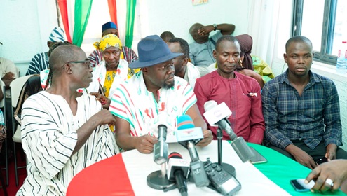 Koo Mensah Frempong (2nd from left), Greater Accra Regional Secretary of the CPP, addressing the media. With him are other NEC members