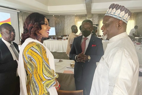Jean Mensa, EC boss, interacting with Maulvi Mohammed Bin Salih (right), Ameer of the Ahmadiyya Muslim Mission in Ghana, and Justice Yonny Kulendi (middle), a Supreme Court Judge