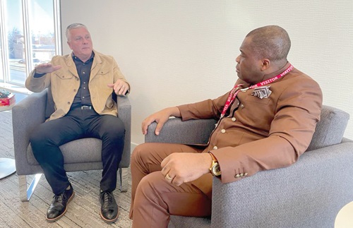 Rev. Stephen Wengam ( right) holding discussions with Rev Doug Clay, General Superintendent of USA Assemblies of God