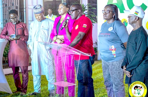 Kwaku Ofosu-Asare (3rd from right) giving an update on progress of work while some members of the LOC including Dr Emmanuel Owusu-Ansah (right), Chief Operating Officer; Dr Beatrice Dwumfour Williams (3rd from left), Dan Kwaku Yeboah (left), Media Committee Chairman, lend support