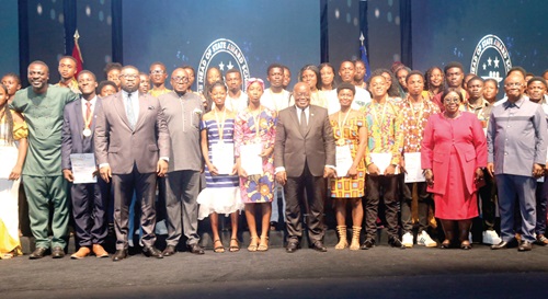 President Akufo-Addo (6th from right) with Akosua Frema Osei-Opare (2nd from right), Chief of Staff, Office of the President; Archibald Letsa (right), Volta Regional Minister, and other guests at the event at the Jubilee House. Picture: SAMUEL TEI ADANO