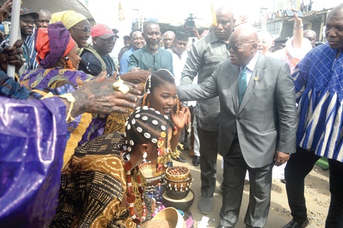 The President exchanging pleasantries with attendees at the event. Picture: ALBERTA MORTTY