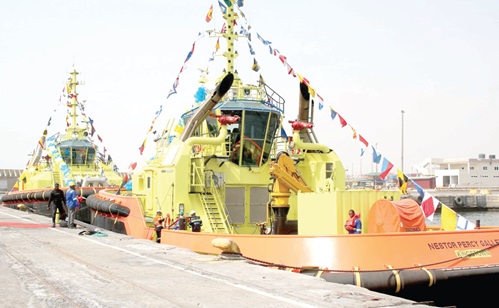The newly commissioned tugboats The newly commissioned tugboats