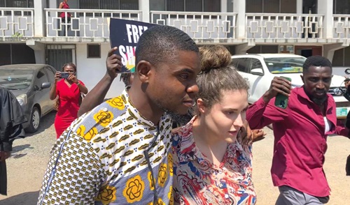 Shalimar Abbiusi (right) accompanied by a sympathiser