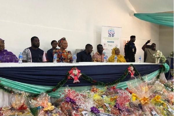Mrs Samira Bawumia flanked by the leadership of NPP Domeabra Obom Constituency