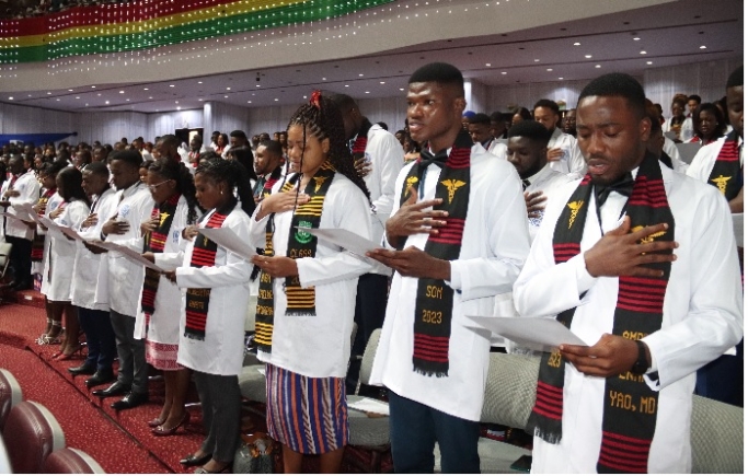 Newly qualified Medical and Dental practitioners being inducted into office in Accra. Picture: ELVIS NII NOI DOWUONA