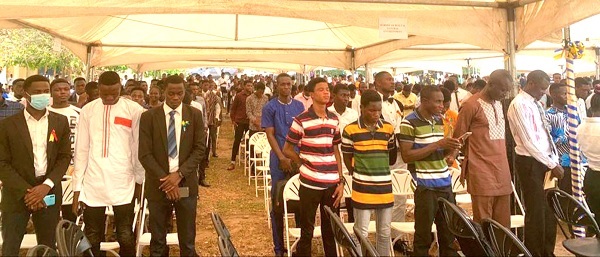 A section of the students taking the matriculation oath. Prof. Joshua Danso Owusu-Sekyere (right), the  Vice-Chancellor, CCTU, addressing the ceremony