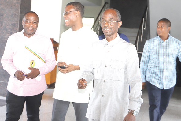 Johnson Asiedu Nketiah (2nd from right), Chairman of the NDC; Fifi Fiavi Kwetey (2nd from left), General Secretary of the NDC, and other members of the party prior to the meeting at the Parliament House in Accra
