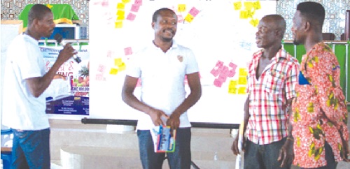 Some men in the Potsin community making a presentation on identified forms of gender-based violence