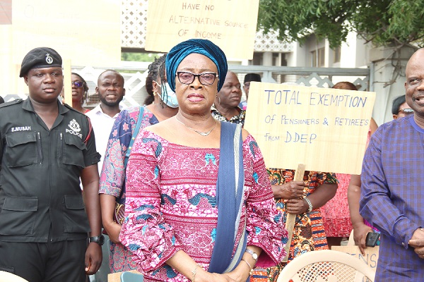  FLASHBACK: Justice Sophia Akuffo, former Chief Justice, joined pensioner bondholders to picket at the Ministry of Finance last week 