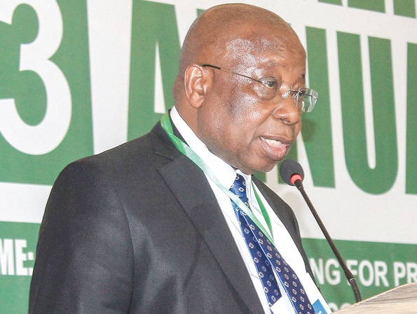 Kwaku Agyeman-Manu (inset), Minister of Health, speaking at the Summit. Picture: ERNEST KODZI