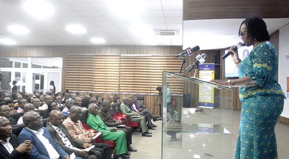 Wendy Enyonam Addy-Lamptey (right), Head of National Office of WAEC, addressing the forum. Picture: ESTHER ADJORKOR ADJEI