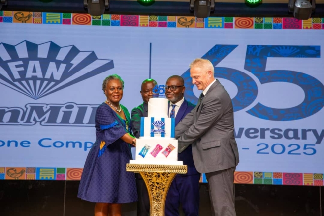 From L-R _ Freda Yahan Duplan, Board Chair, FanMilk PLC  Hon. Sampson Ahi Deputy Minister of Trade, Agribusiness and Industry  Lionel Parent, Managing Director, FanMilk Ghana &amp; Francos  Hendrik Born, General Manager, Danone, Sub Saharan Africa (SSA)