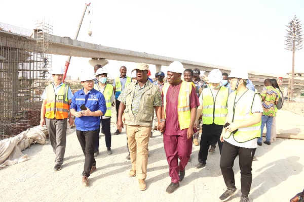 Kwasi Amoako-Atta (3rd from left), Minister of Roads and Highways, with some officials at the Nungua Road project site. Picture: ELVIS NII NOI DOWUONA