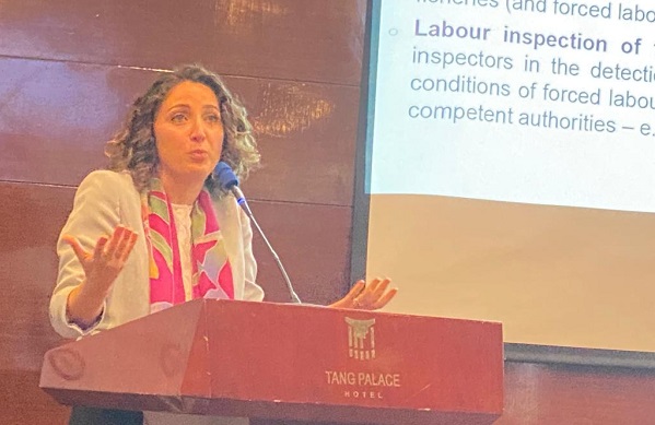 The Global Coordinator of ILO’s 8.7 Accelerator Lab, Ms. Alix Nasri, speaking at the 14th session of the Conference of the Ministers of the Fisheries Committee for the West Central Gulf of Guinea