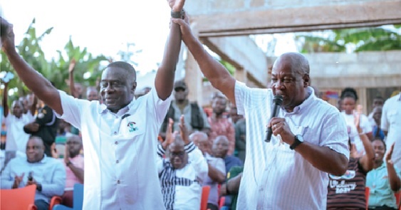 FLASHBACK: Former President John Mahama (right) introducing James Gyakye Quayson to the constituencts during one of the campaign tours ahead of the by-election