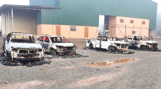 Some of the vehicles of Golden Star Resources destroyed by illegal miners