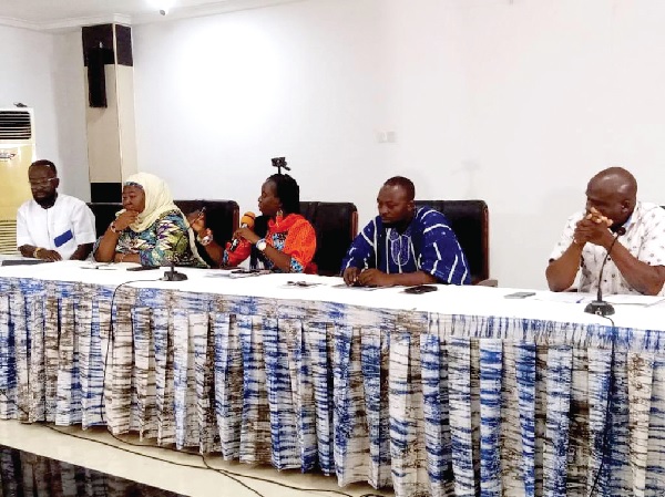 Gloria Kankam (middle), Programme Coordinator at WiLDAF; Lamnatu Adamu (2nd from left), Executive Director of Songtaba; Dr Gazale Issahaku (2nd from right), Climate Change and Food Security Expert, with other speakers at the event