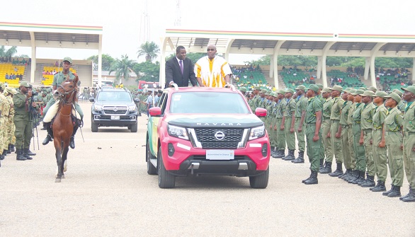 Emmanuel Adumua-Bossman (right), a Deputy Chief of Staff, Office of the President, inspecting the parade. With him is Nicolas Tettey-Amarteifio, Coordinator General, National Cadet Corps. Picture: ELVIS NII NOI DOWUONA